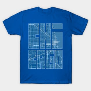 Chicago, Illinois, USA City Map Typography - Blueprint T-Shirt